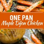 ¡Este pollo Dijon de arce con papas hasselback y zanahorias es un plato simple y saludable que encantará a toda la familia!