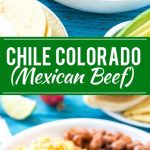 Esta receta de chile de Colorado es un platillo tradicional mexicano hecho con tierna carne de res cocinada a fuego lento en una sabrosa salsa de tomate.  ¡Es el acompañamiento perfecto para burritos, enchiladas y tacos!  Anuncio #YesYouCAN
