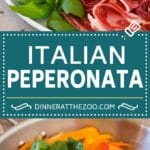Esta peperonata es una receta clásica italiana de pimientos, cebollas y tomates cocidos.