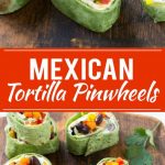 Esta receta de molino de viento mexicano consta de dos tipos de queso, frijoles negros y vegetales coloridos, todo envuelto en tortillas y cortado en aros.  ¡El aperitivo o aperitivo preenvasado perfecto!