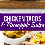 Esta receta de taco de pollo desmenuzado con salsa de piña es un sabroso pollo desmenuzado combinado con salsa dulce y picante y una salsa cremosa de cilantro, todo relleno en tortillas de maíz calientes.