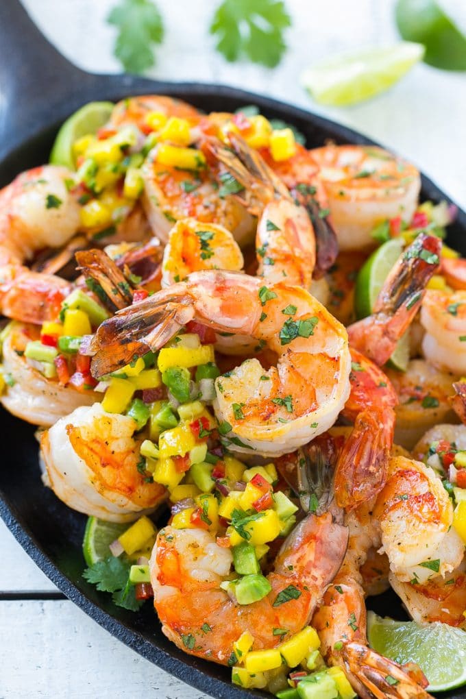 Camarones con cilantro y lima con salsa de mango