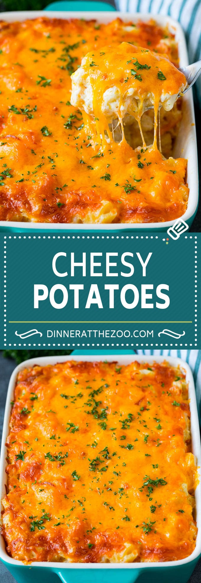 Estas papas con queso son papas cortadas en cubitos mezcladas con una mezcla cremosa de crema agria, mantequilla y queso, luego se cocinan a la perfección.