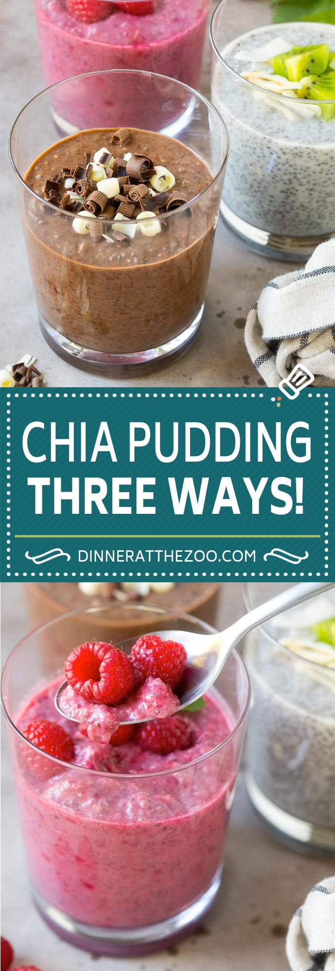 Receta de pudín de chía |  Pudín de chía con chocolate |  Pudín de coco y chía |  Pudín de frambuesa y chía #chia # pudín #desayunos #postre #vegan #glutenfree #dairyfree #dinneratthezoo