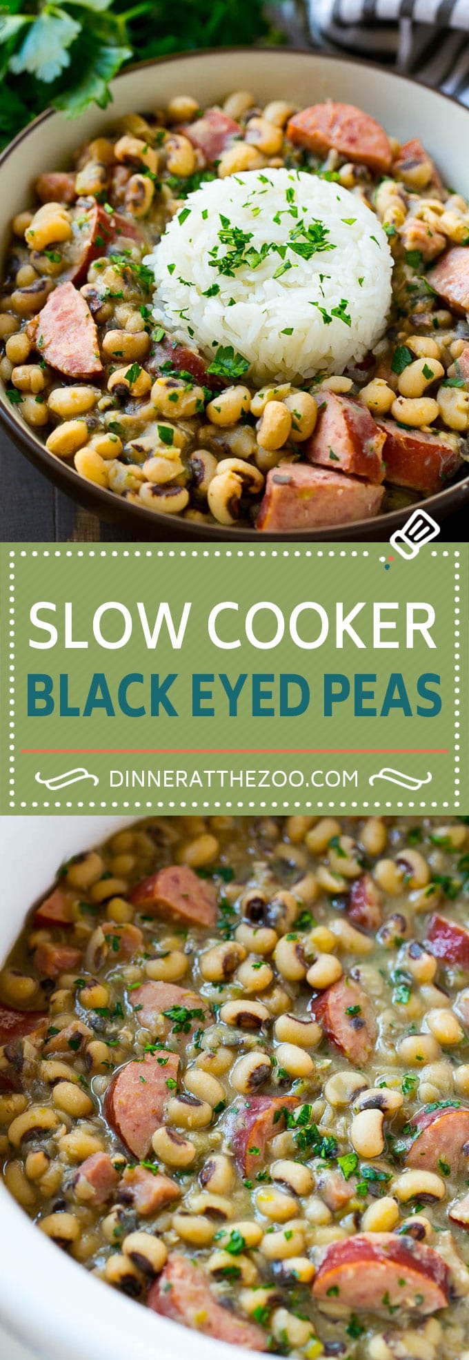 Receta de guisantes de ojos negros cocidos a fuego lento |  Crock Pot Black Eyed Peas |  Guisantes de ojos sureños |  Frijoles de ojos negros con jamón |  Black Eyed Peas con salchicha #blackeyedpeas #slowcooker #crockpot #sausage #newyears #dinner #dinneratthezoo