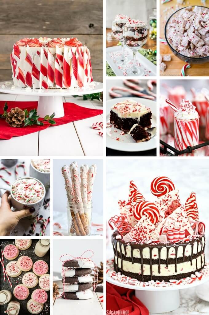 20 recetas de bastones de caramelo para la temporada navideña, que incluyen pasteles y bocadillos.